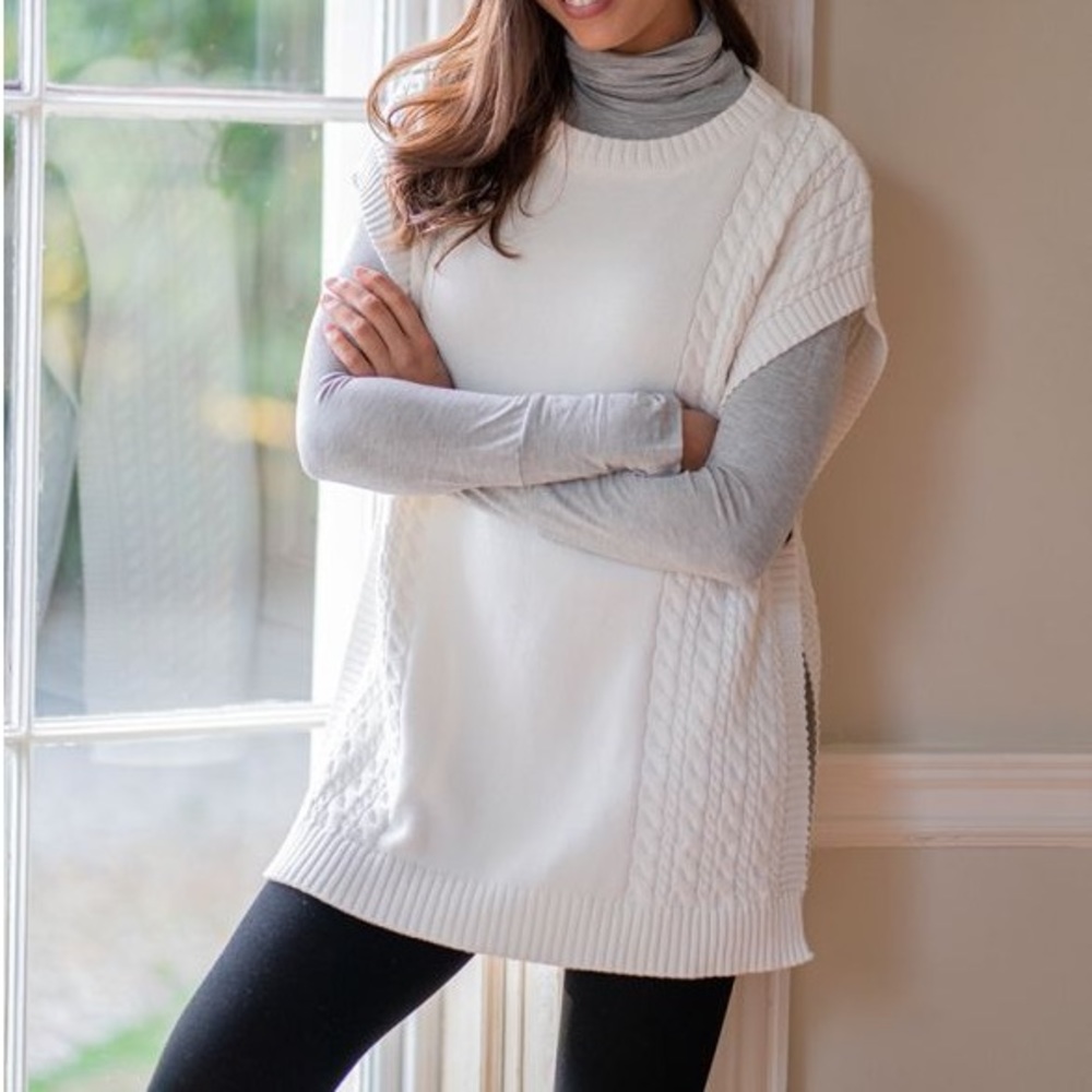 Off White Cable Knit Oversize Maternity to Nursing Sleeveless Vest